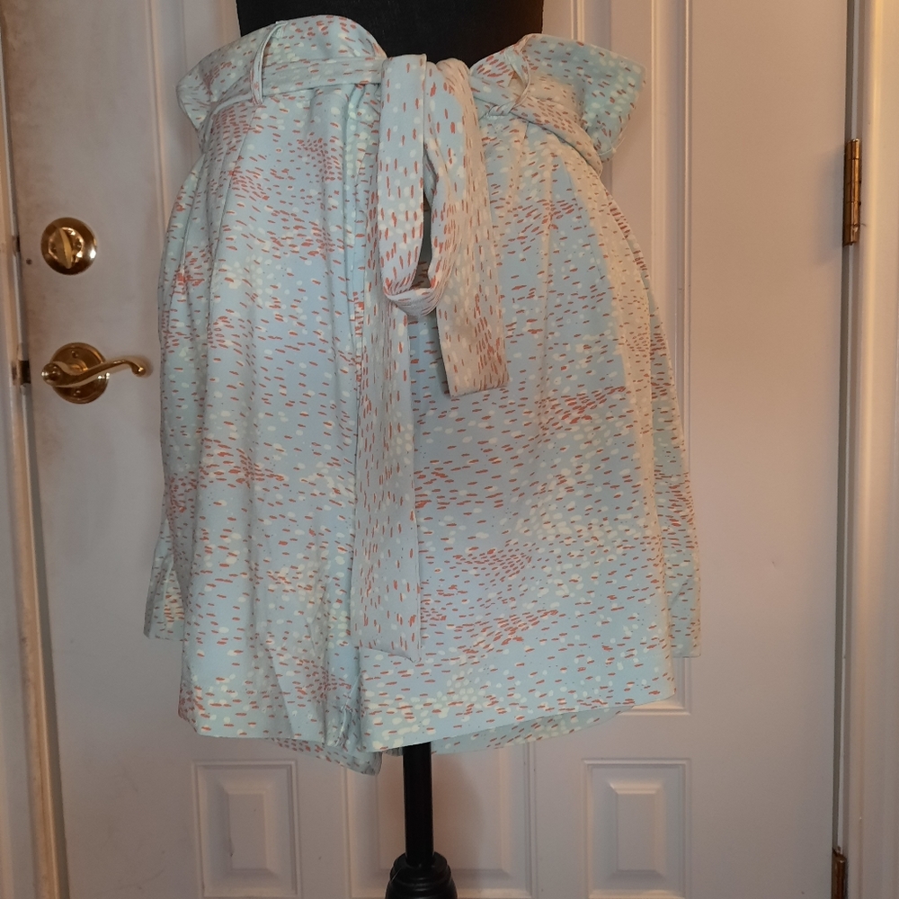 Mid short-crepe multi dots & mint blue